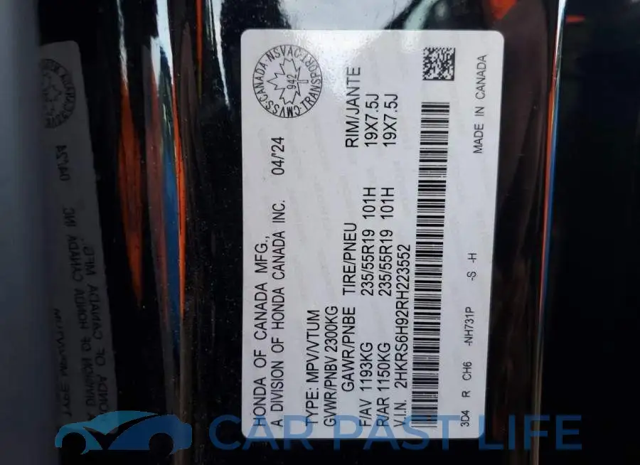 2HKRS6H92RH223552# 13