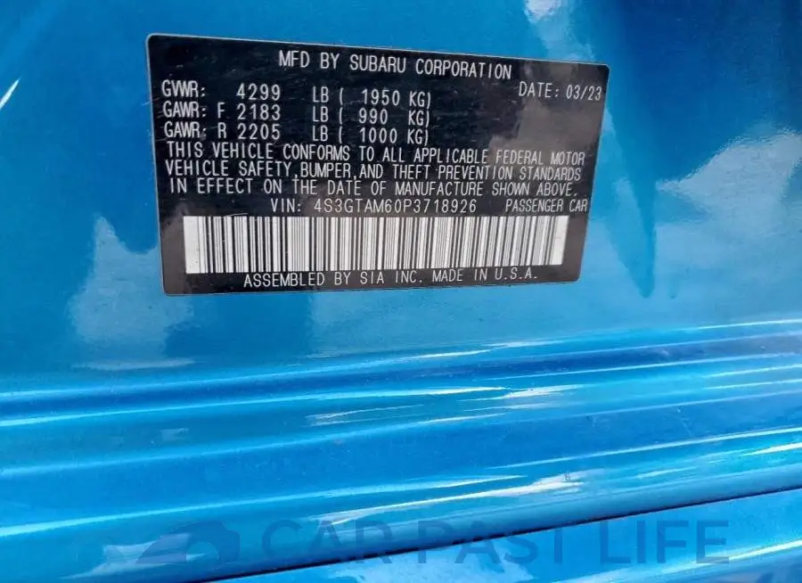 4S3GTAM60P3718926# 12