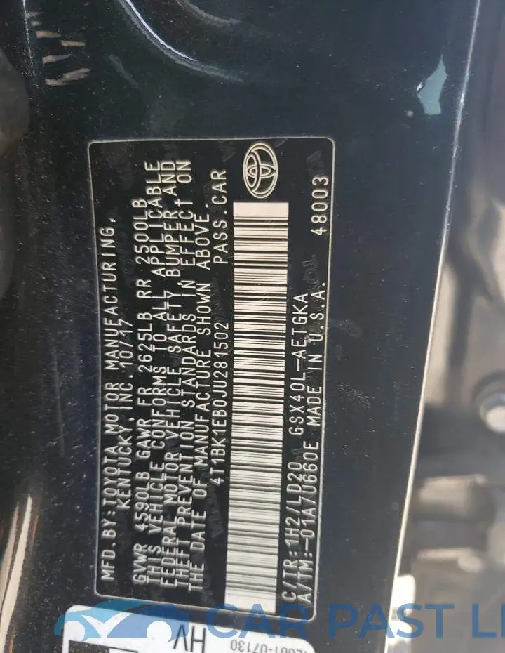 4T1BK1EB0JU281502# 12