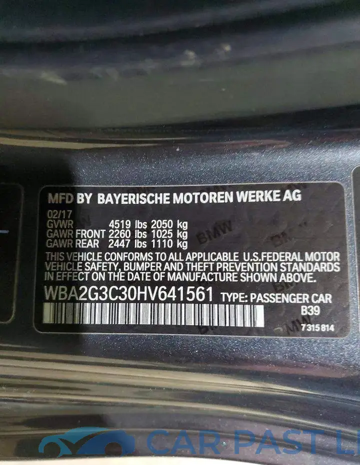 WBA2G3C30HV641561# 12