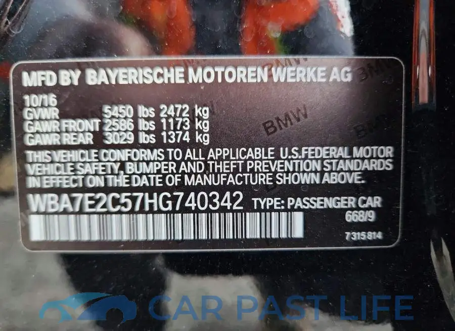 WBA7E2C57HG740342# 12