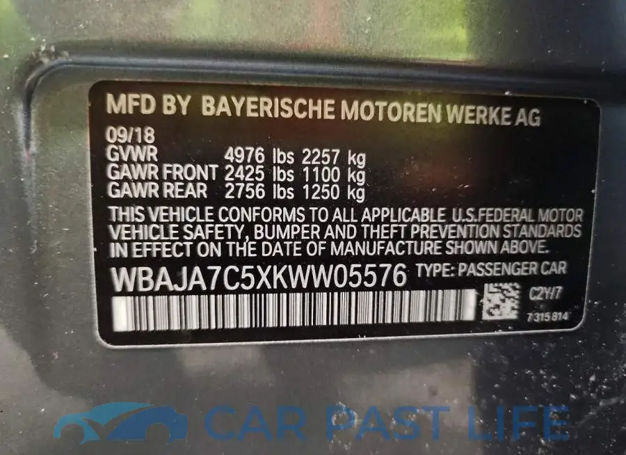 WBAJA7C5XKWW05576# 12