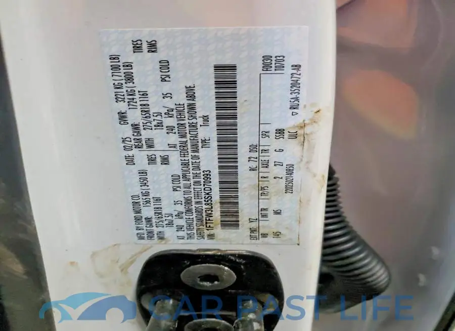 1FTFW3L85SKD70993# 12