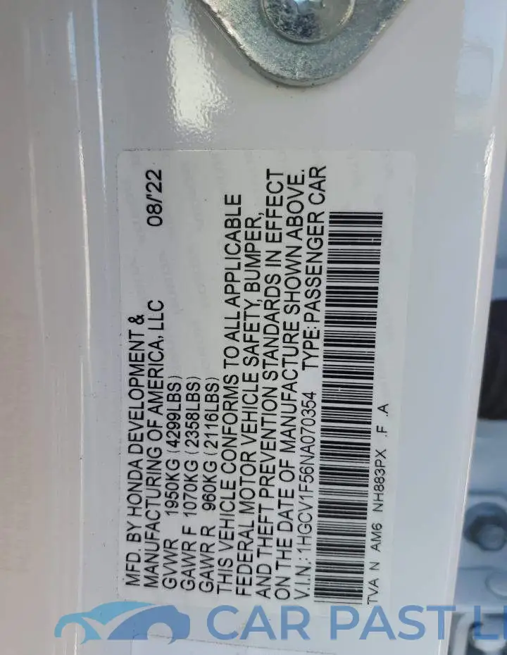 1HGCV1F56NA070354# 12