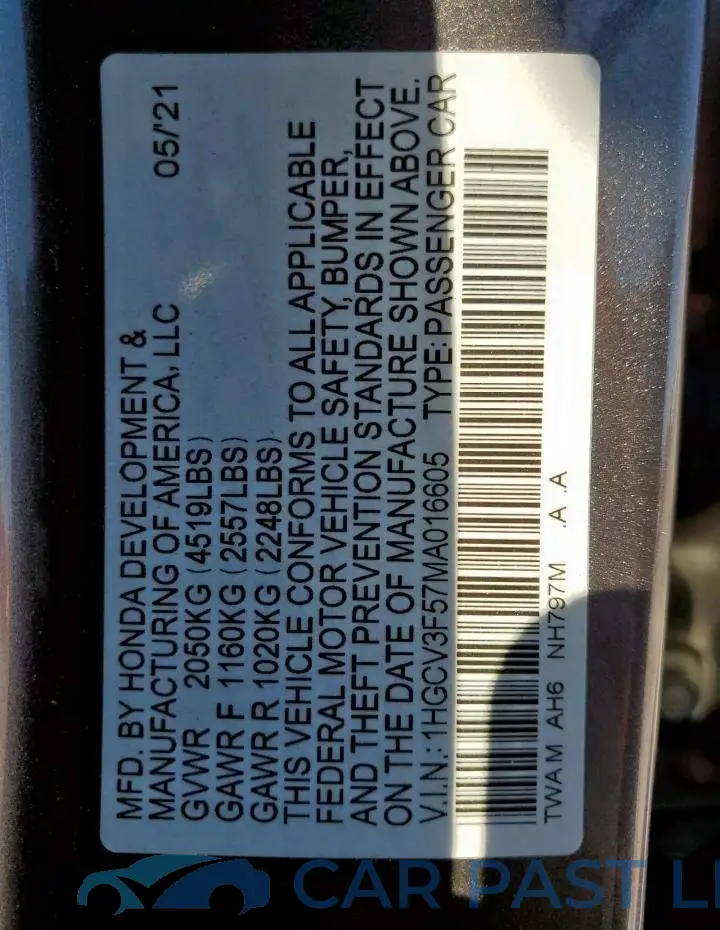 1HGCV3F57MA016605# 13