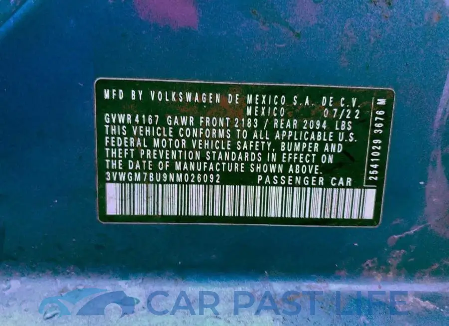3VWGM7BU9NM026092# 12