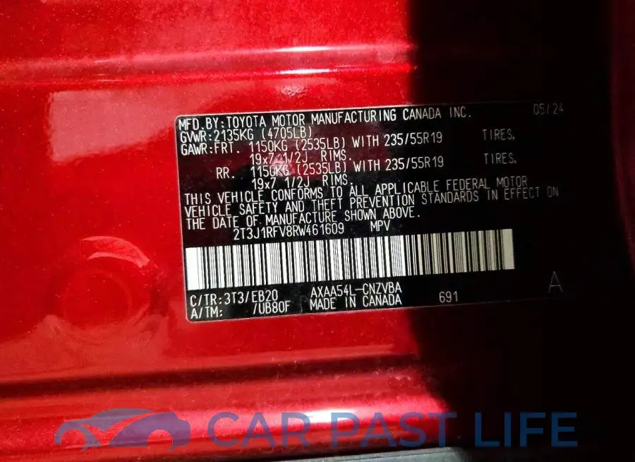 2T3J1RFV8RW461609# 13