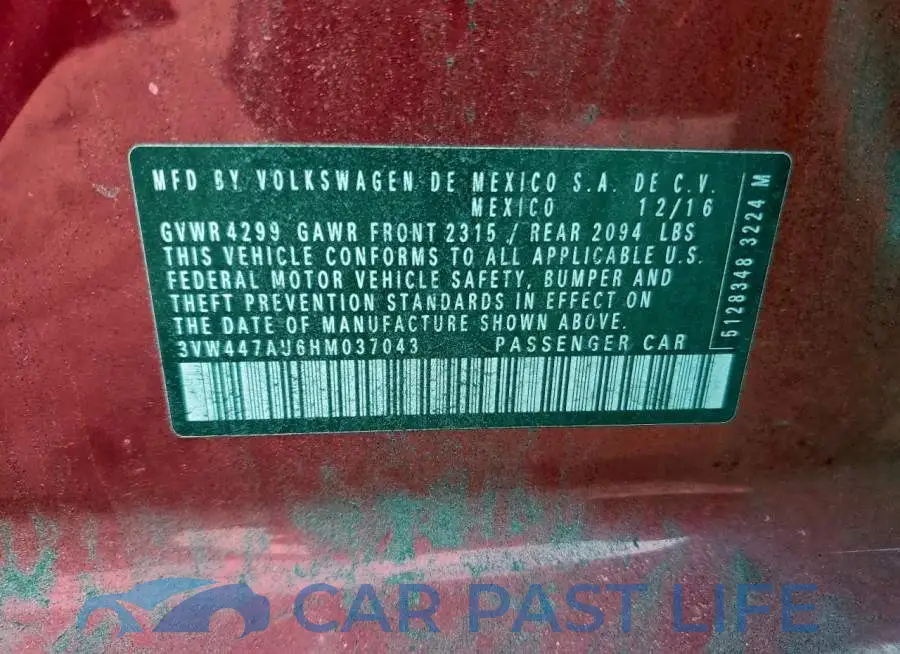 3VW447AU6HM037043# 12