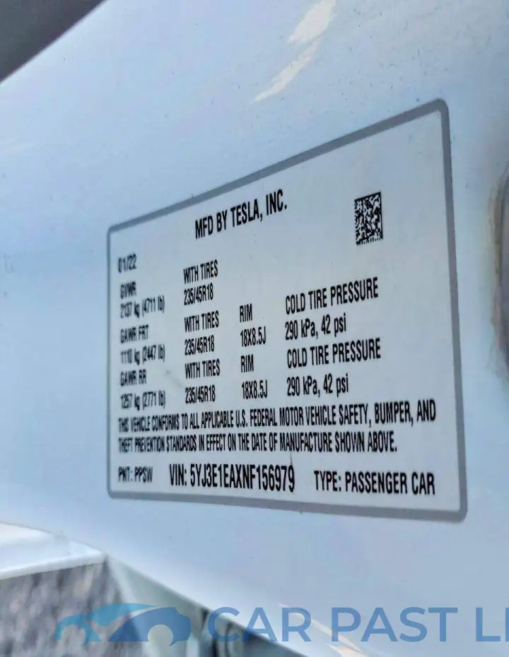 5YJ3E1EAXNF156979# 12