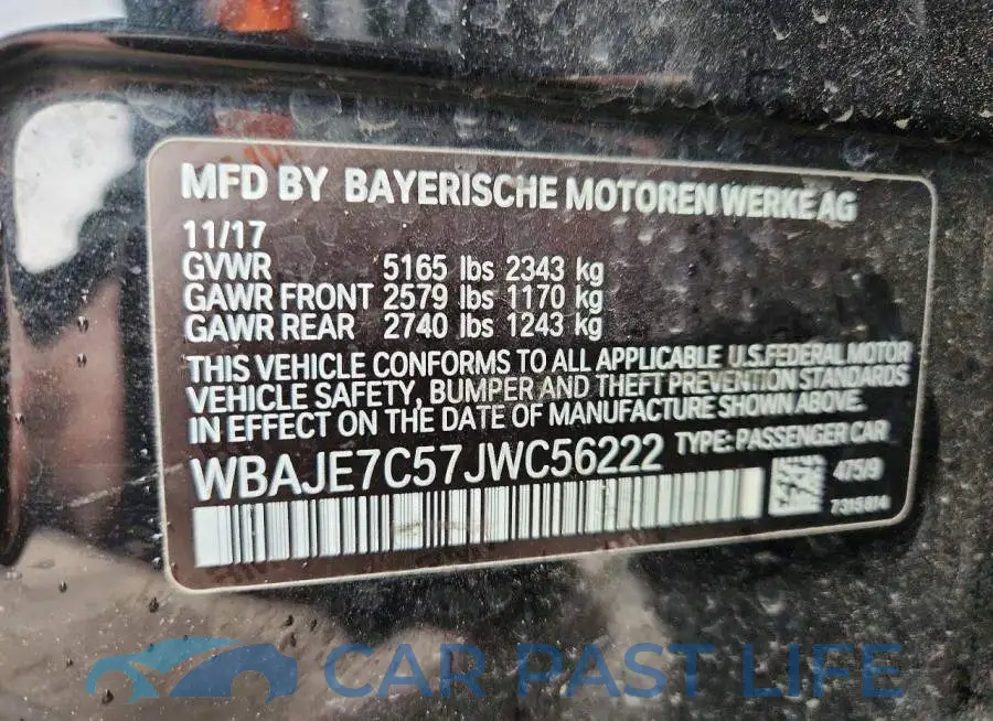 WBAJE7C57JWC56222# 12