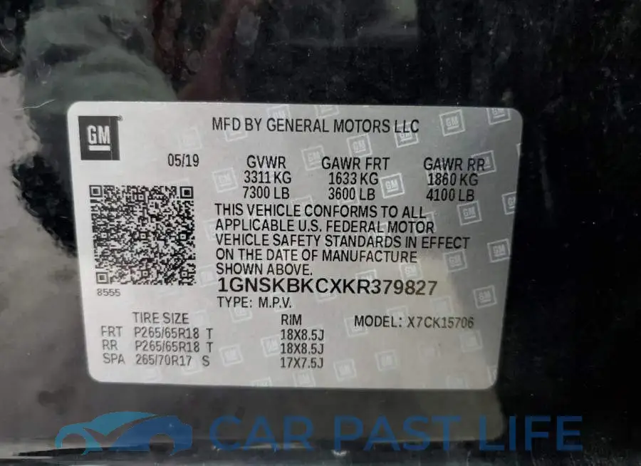 1GNSKBKCXKR379827# 13
