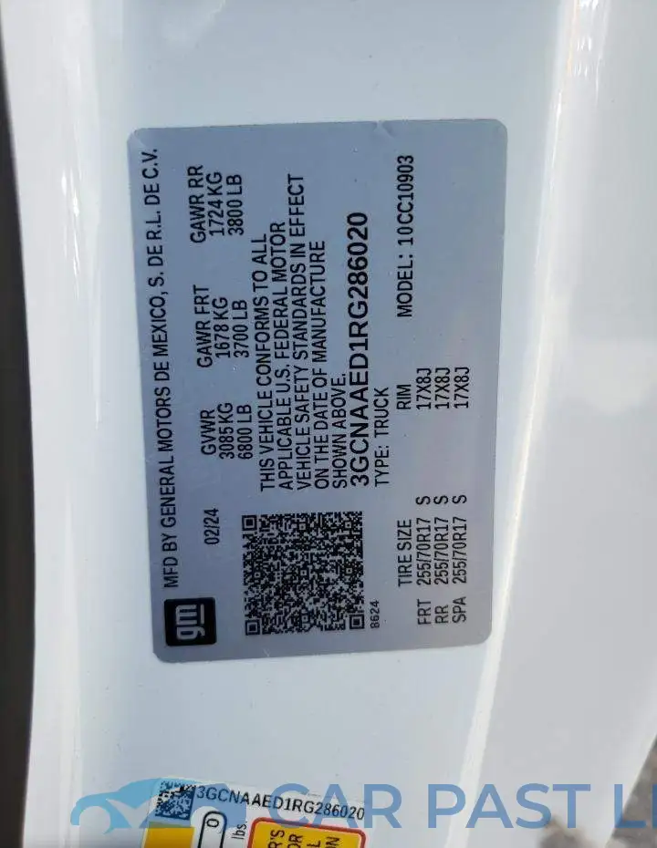 3GCNAAED1RG286020# 12