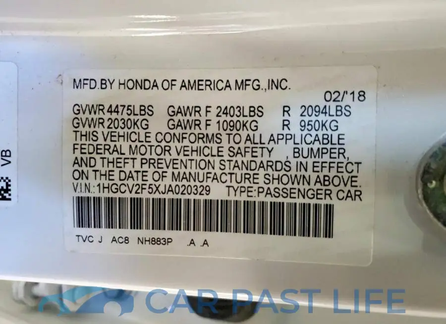 1HGCV2F5XJA020329# 13