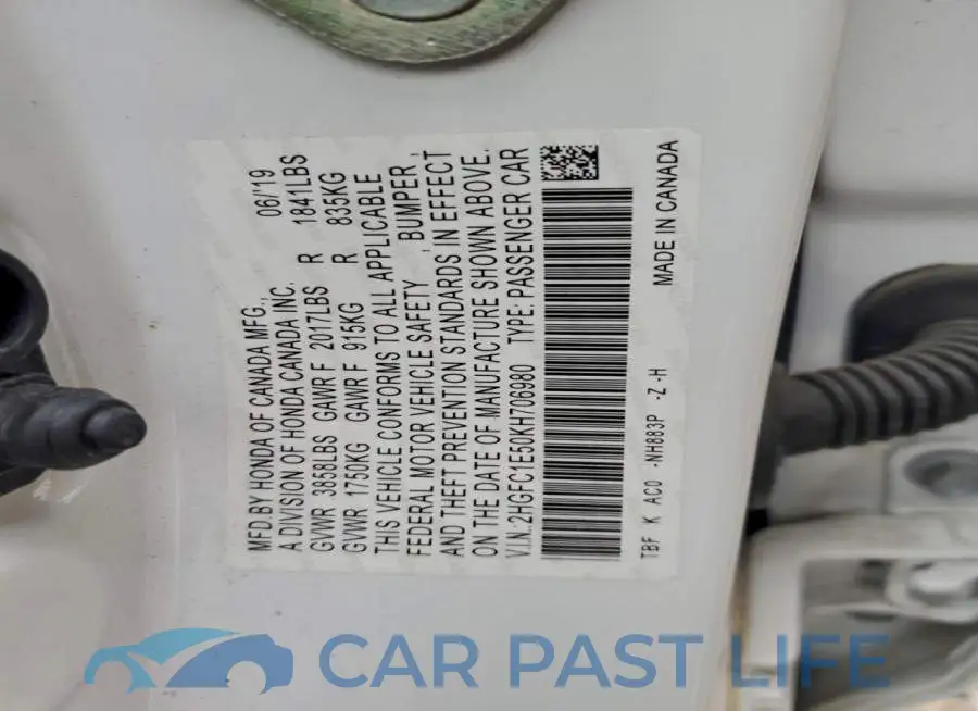 2HGFC1E50KH706980# 12