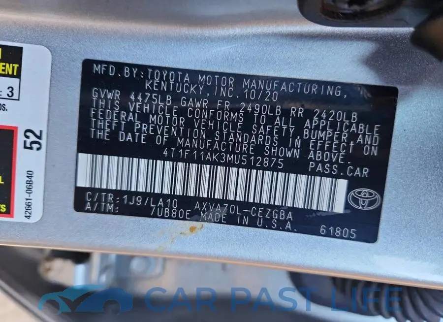 4T1F11AK3MU512875# 12