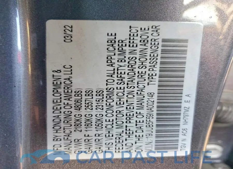 19UUB5F59NA002148# 12