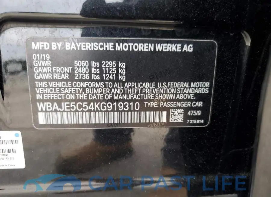 WBAJE5C54KG919310# 12