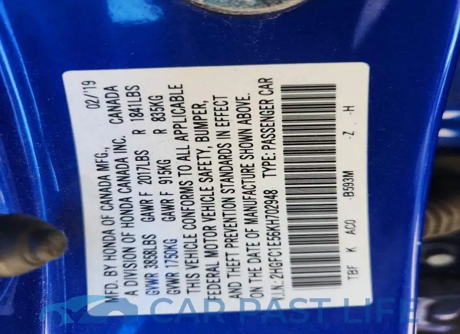 2HGFC1E56KH702948# 12