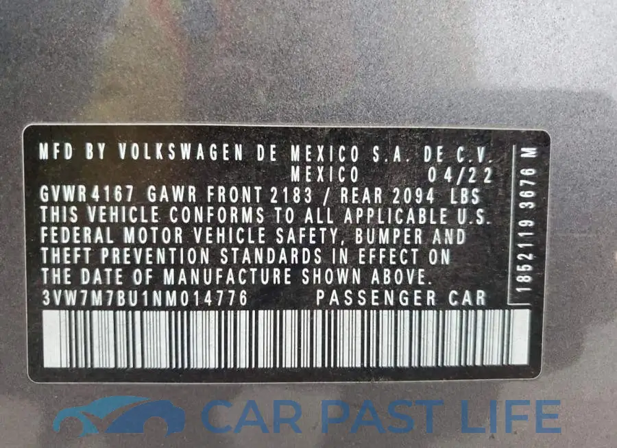 3VW7M7BU1NM014776# 12