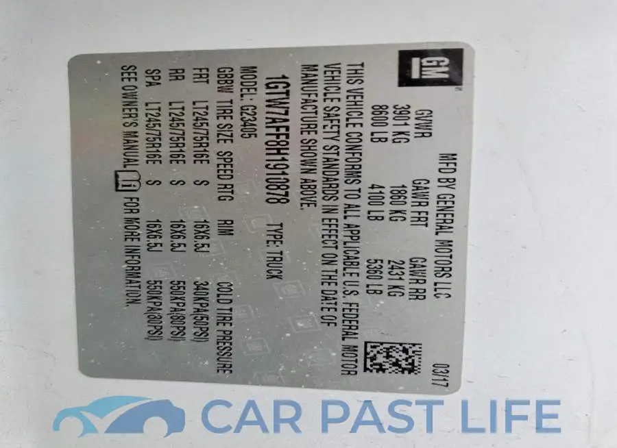 1GTW7AFF8H1910878# 12
