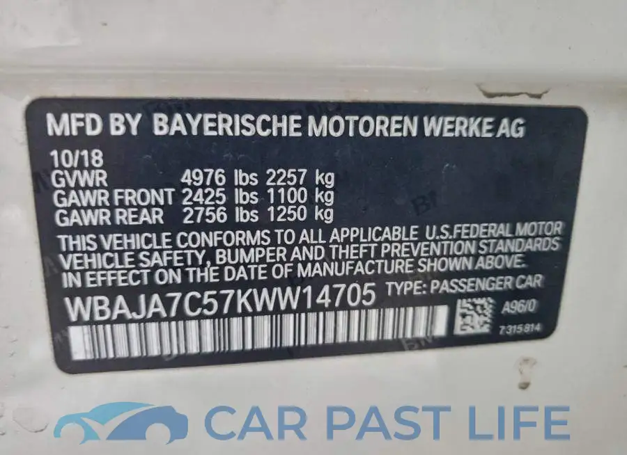 WBAJA7C57KWW14705# 12