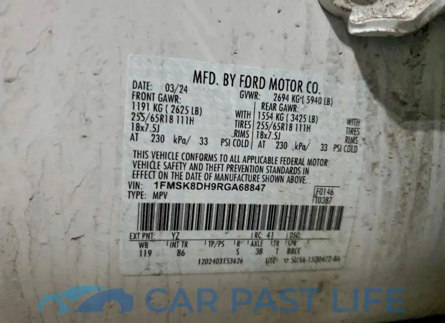1FMSK8DH9RGA68847# 13