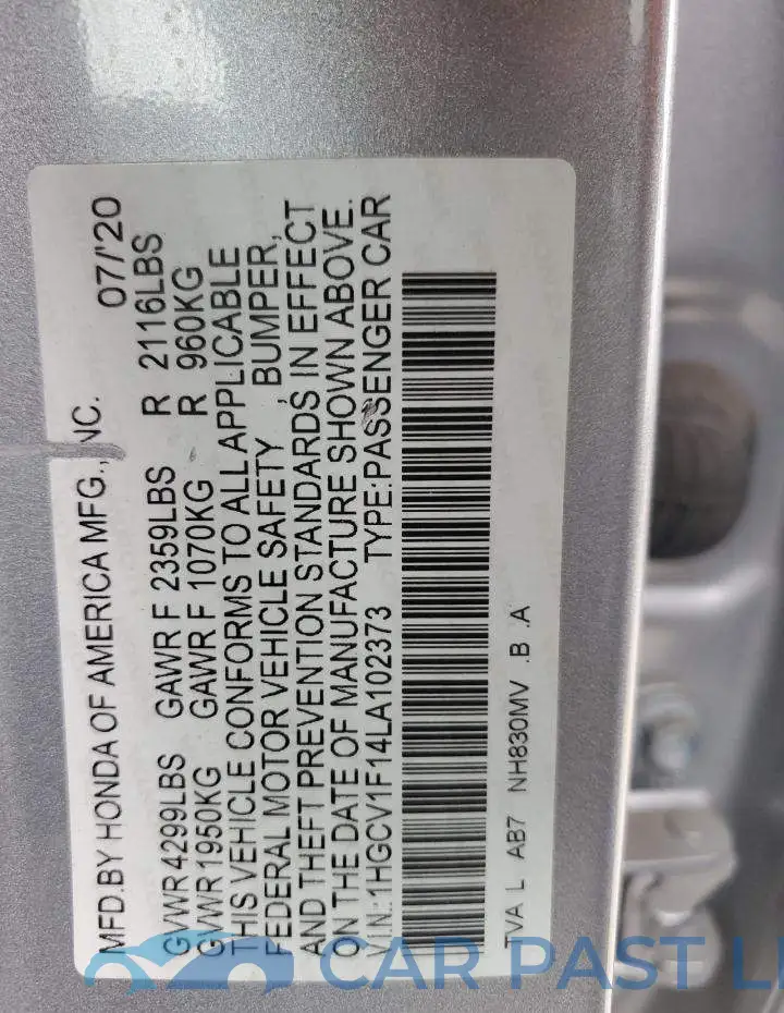 1HGCV1F14LA102373# 12
