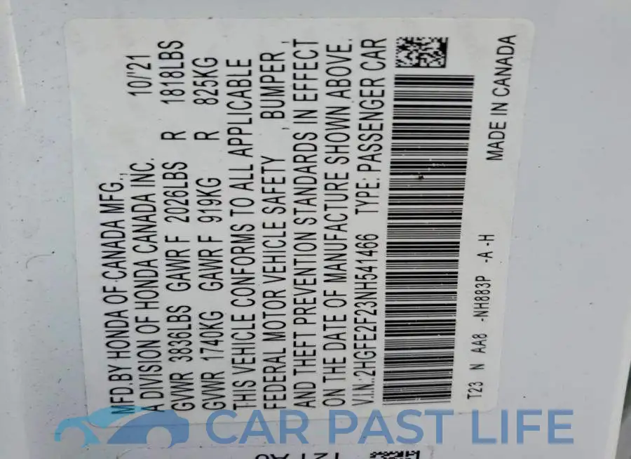 2HGFE2F23NH541466# 12