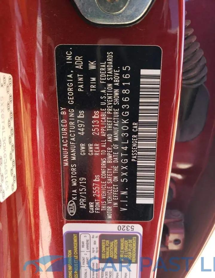 5XXGT4L30KG368165# 12