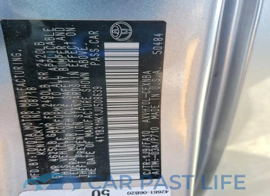 4T1B31HK1JU508639# 12