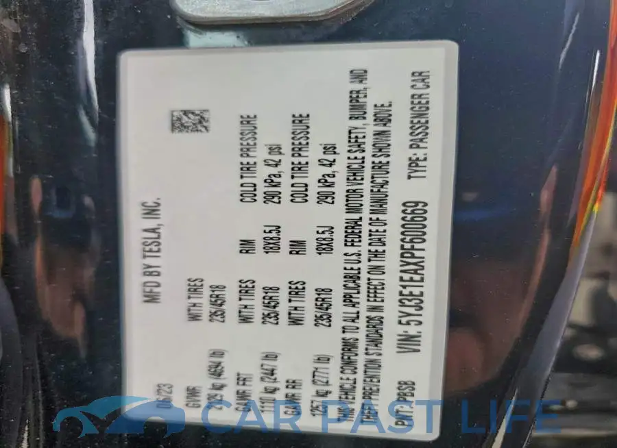 5YJ3E1EAXPF600669# 12