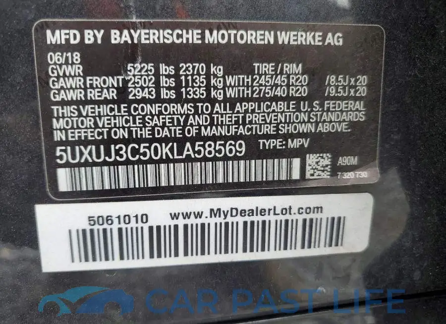 5UXUJ3C50KLA58569# 12