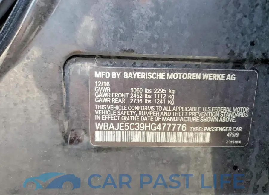 WBAJE5C39HG477776# 12