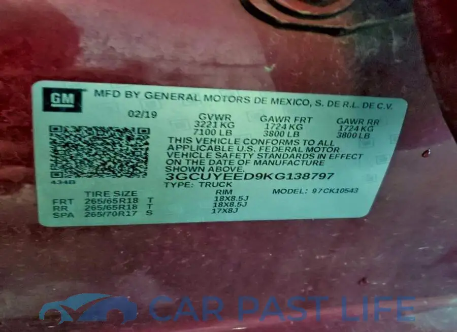 3GCUYEED9KG138797# 12