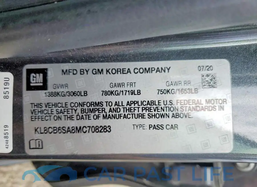 KL8CB6SA8MC708283# 12