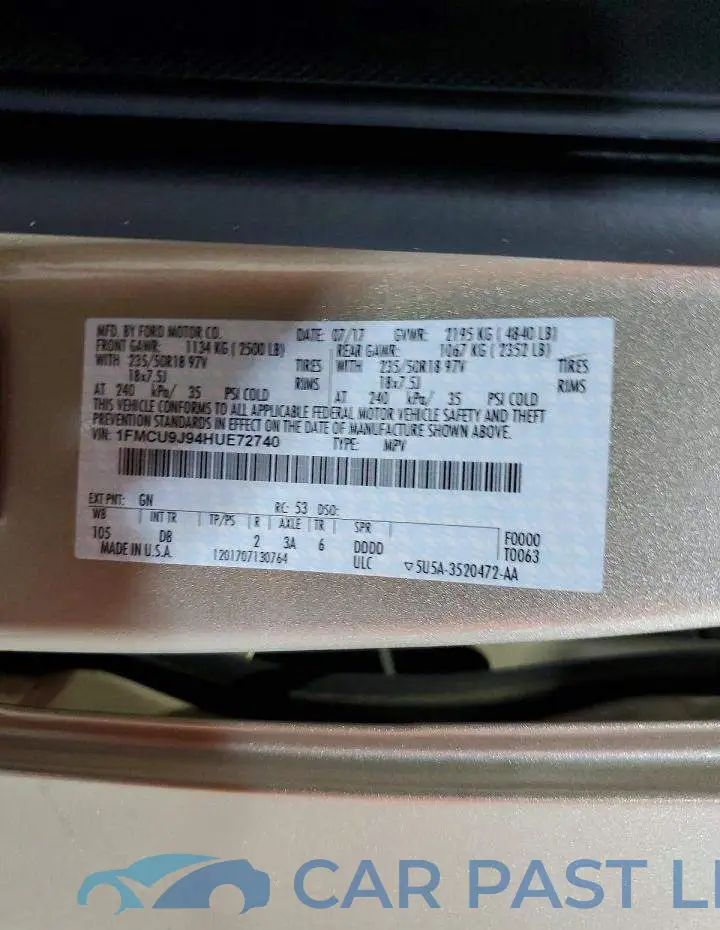 1FMCU9J94HUE72740# 14
