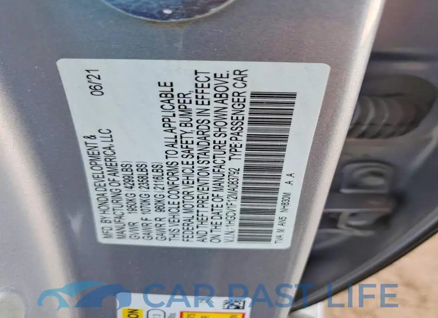 1HGCV1F12MA083792# 13