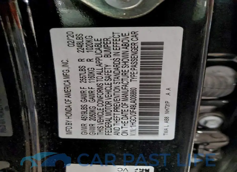1HGCV3F49LA006860# 13
