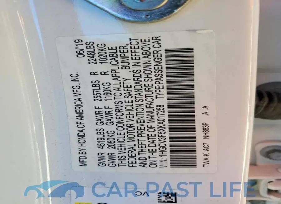1HGCV3F5XKA017258# 12