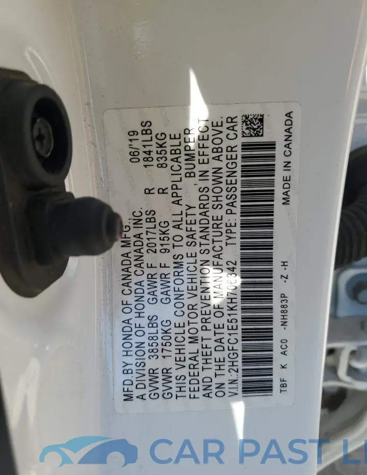 2HGFC1E51KH706342# 12