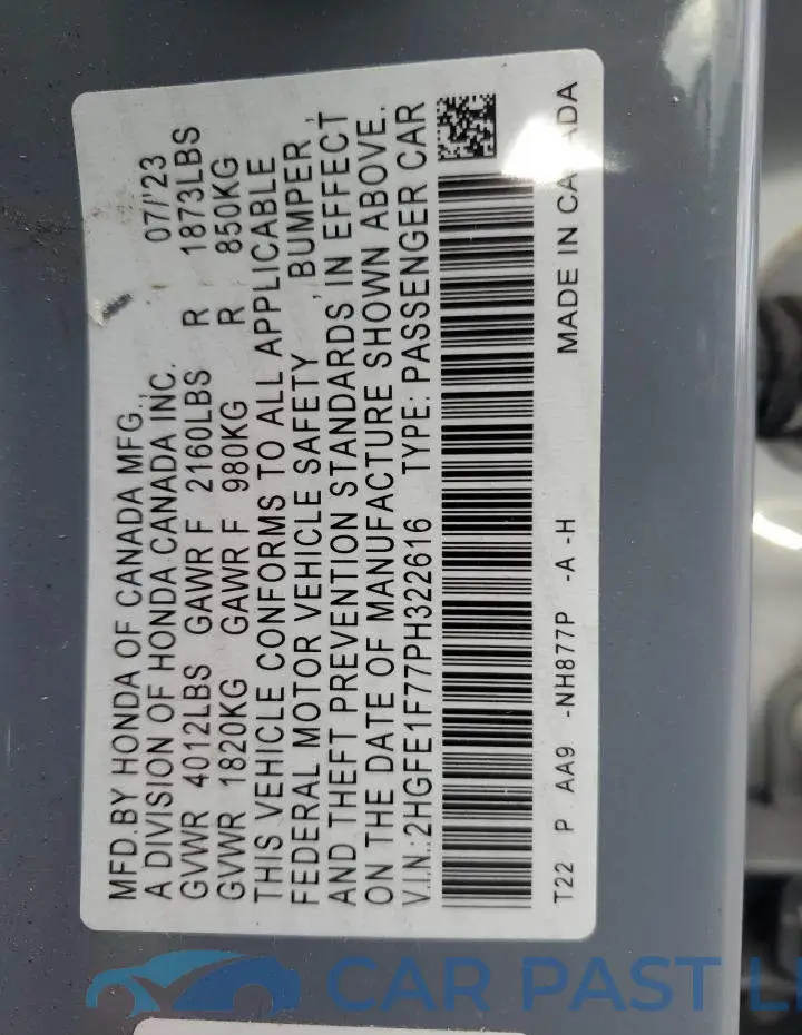 2HGFE1F77PH322616# 12