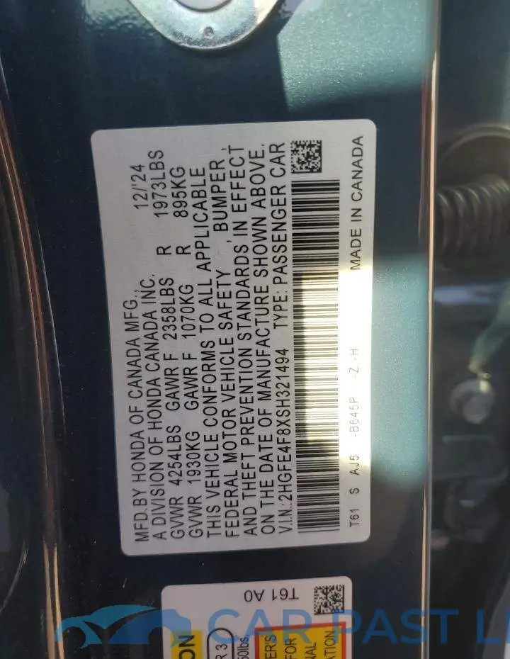2HGFE4F8XSH321494# 12