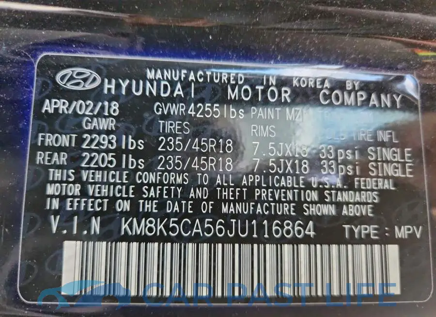 KM8K5CA56JU116864# 12
