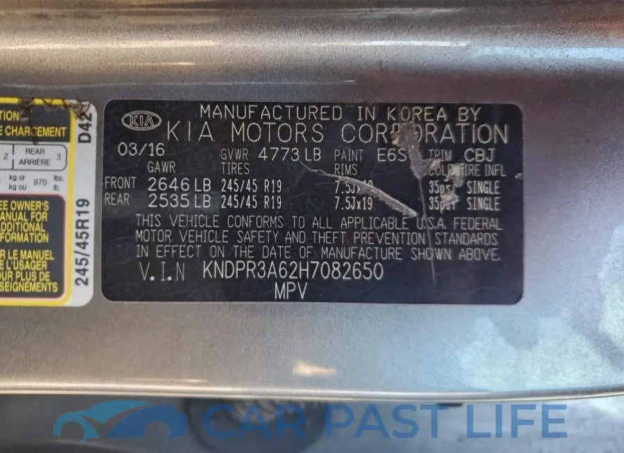 KNDPR3A62H7082650# 13