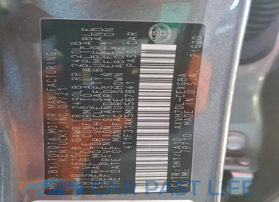 4T1F31AK5MU567841# 13