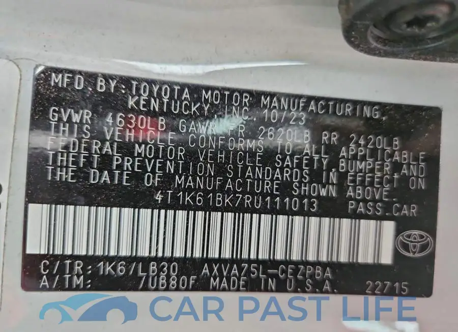 4T1K61BK7RU111013# 13