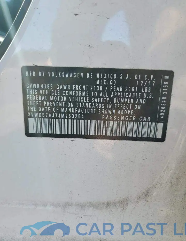 3VWDB7AJ7JM263254# 12