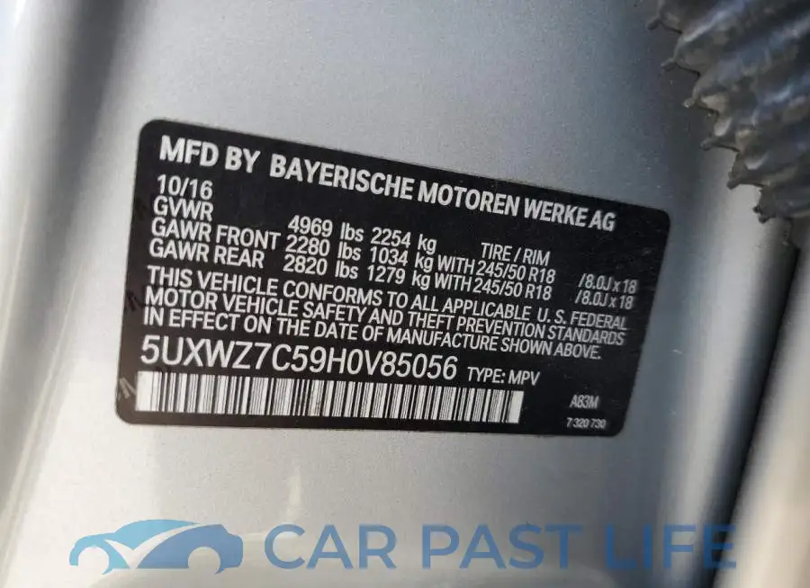 5UXWZ7C59H0V85056# 12