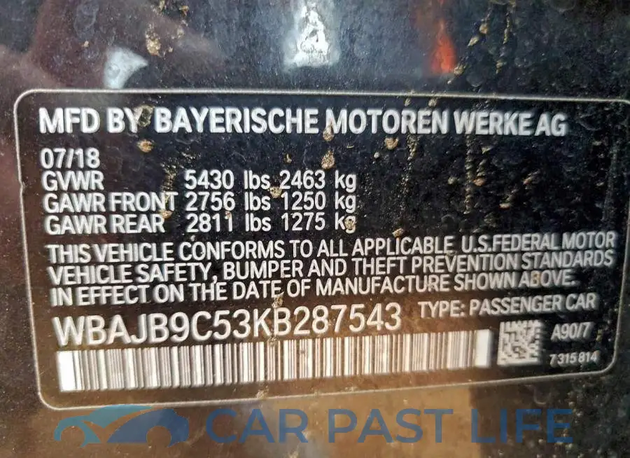 WBAJB9C53KB287543# 12