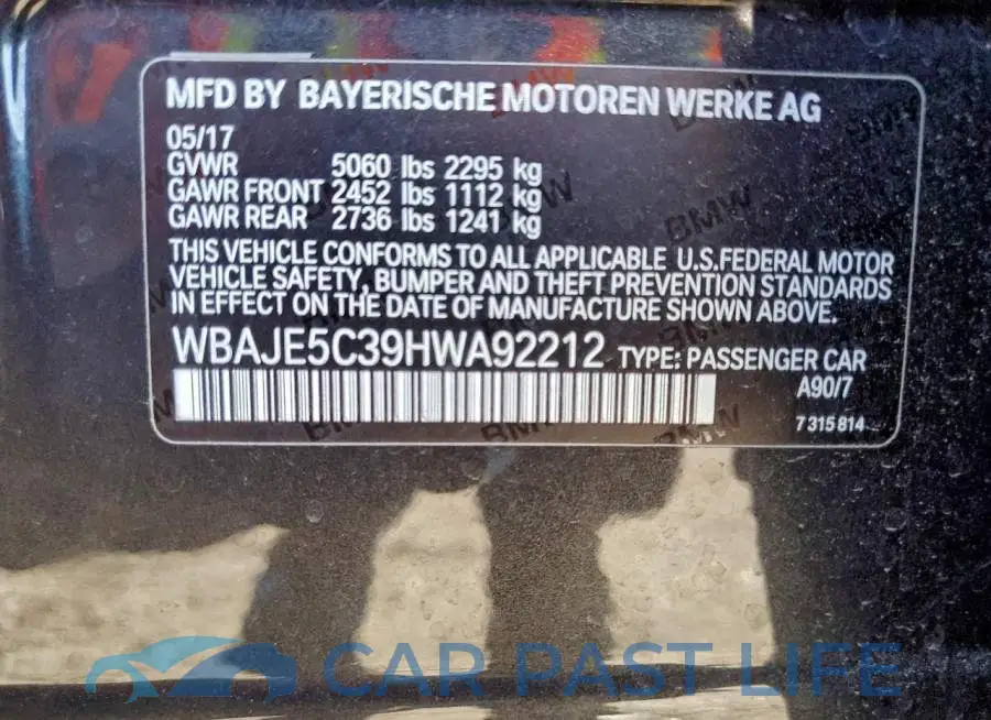 WBAJE5C39HWA92212# 12